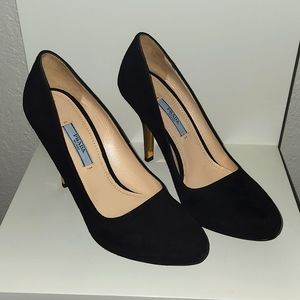 Prada black suede and gold heel pumps size 36